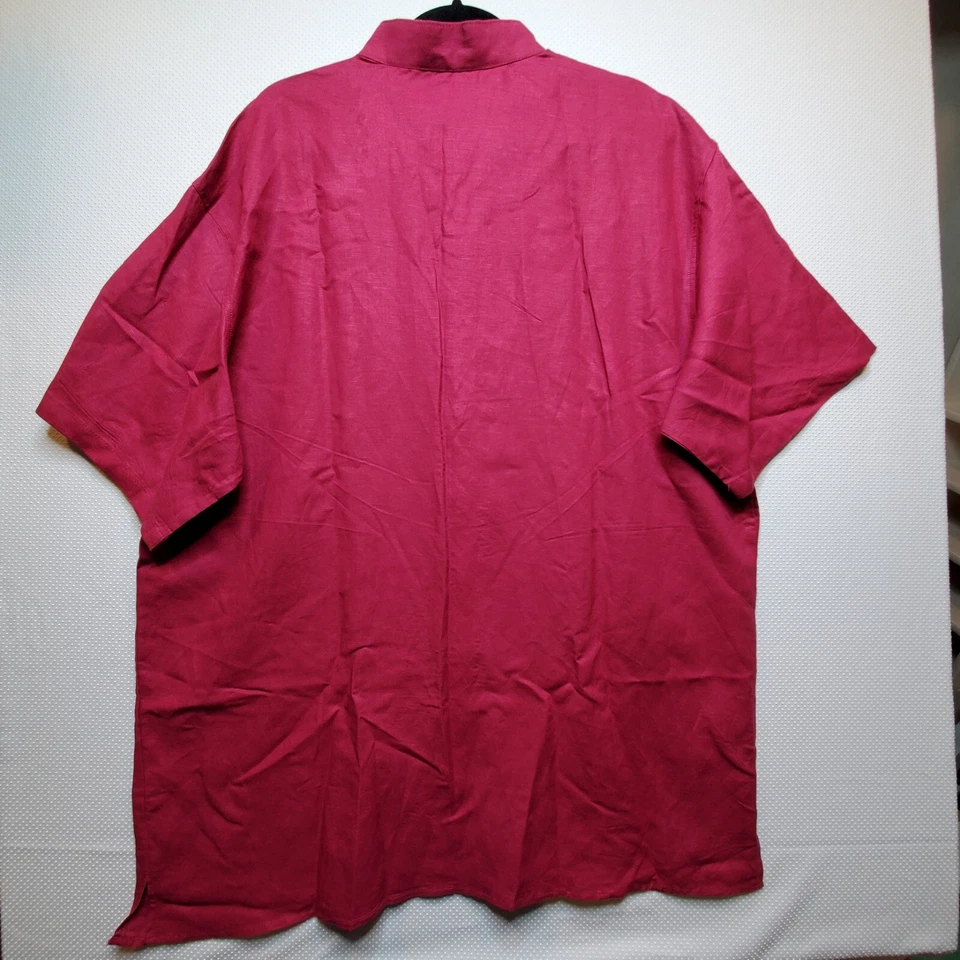 Linea Uomo Mens Short Sleeve Button Shirt 4XL Burgandy Linen Blend Split Hem - Image 4 of 4