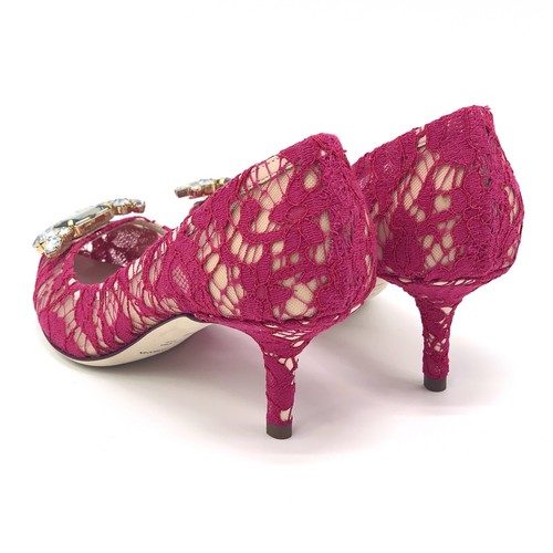 NIB $650 DOLCE & GABBANA Women's Bellucci Pink Lace Crystal Pumps EU 36 US 5.5/6 - Picture 9 of 11