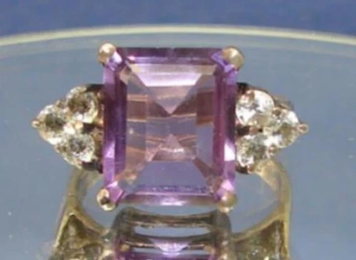 Vintage 925 Silver Emerald Cut Amethyst W White Topaz Ring Size 7.25 to 7.5