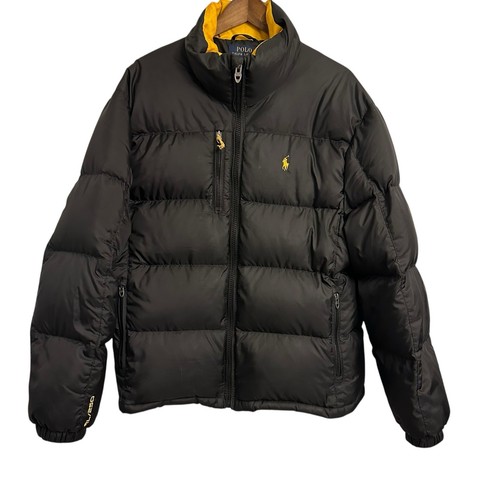 Polo Ralph Lauren RL/250 Puffer Jacket Men’s XL Black Yellow Down Filled Pony