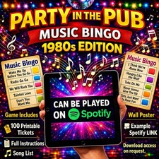 Party Hits  1980s Music Bingo Pack  Quick Delivery Direct To your Inbox