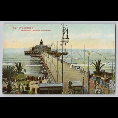 Postcard Scheveningen Wandelhoofd Koningin Wilhelmina Pier 1908
