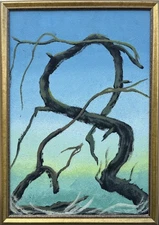 Unknown Expressionist Landscape With Branches Sky Modern Oil Painting