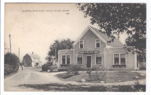 Mackerel Cove Road & Yale Shop, Bailey Island, Maine Old Postcard