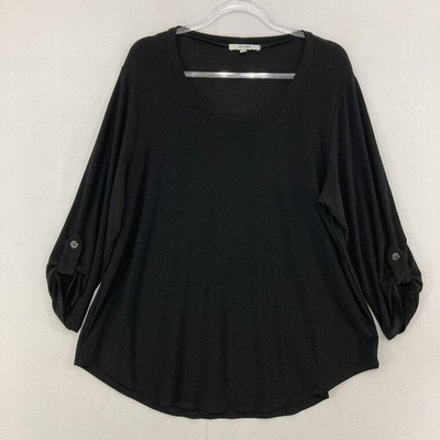 #ad Sympli Top size 16 Black Stretch Knit Rolled Sleeve Minimalist Office Preppy $24.00