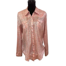 Roper Wear The West Shirt Size XL Pink Silver Pearl Snap Buttons Animal Print