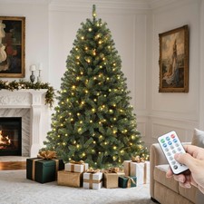 YITAHOME Pre-Lit Green Artificial Hinged Christmas Tree with Remote Control, 6ft