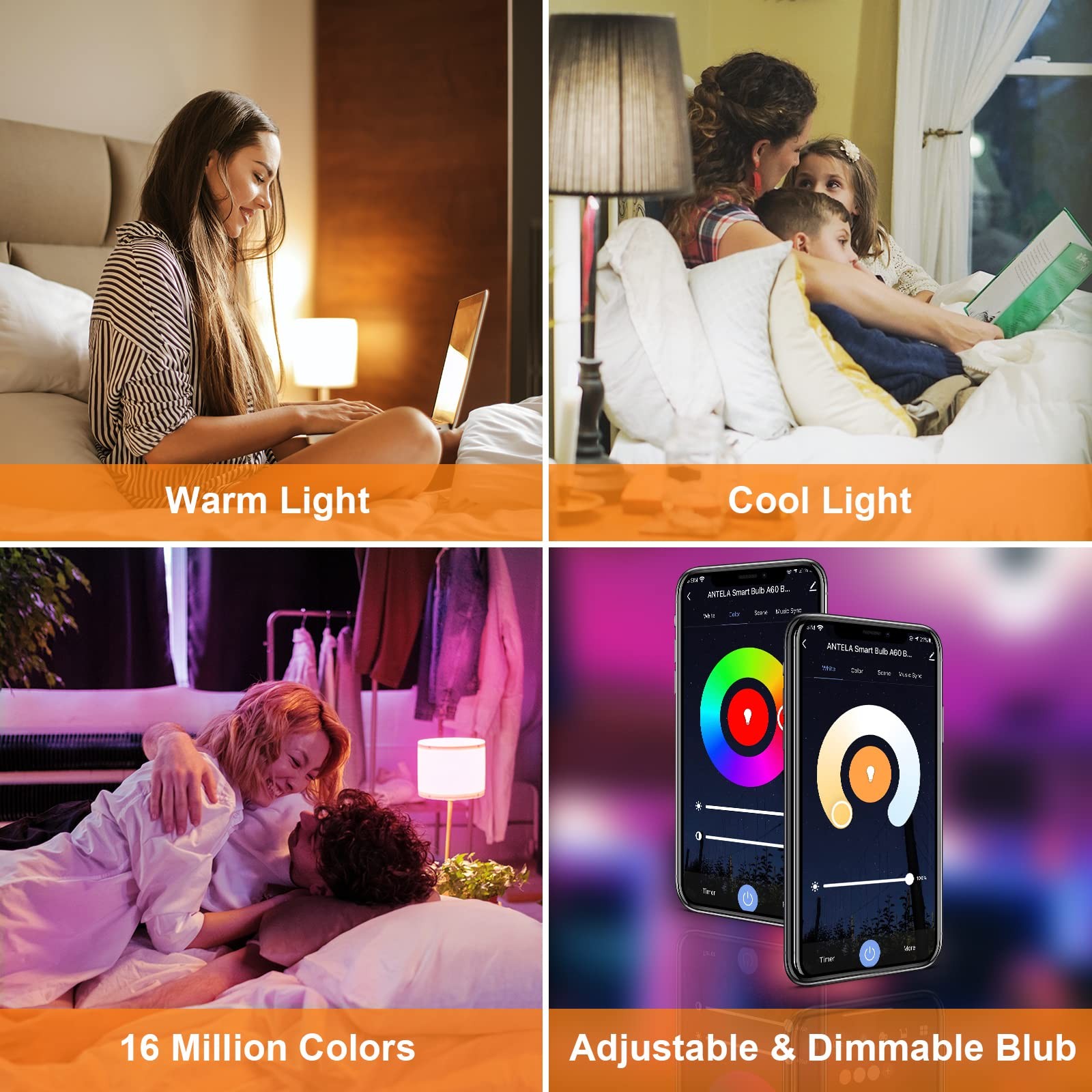 Ampoule intelligente RGB+CCT E14 WiFi A60 2700K-6500K pour éclairage connecté maison