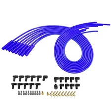Spark Plug Wires Spiral Core 8.5mm Blue Straight Boot Universal Set V8 W/ Looms
