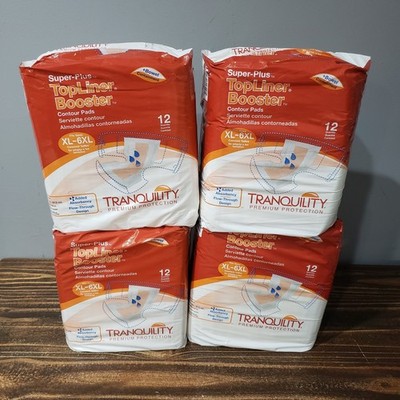 Tranquility Super Plus Topliner Booster Contour Pads XL-6XL 12ct 4 Pack Lot 