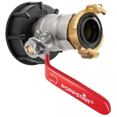 Poppstar IBC Auslaufhahn für IBC Container mit Kupplung (1 Zoll)