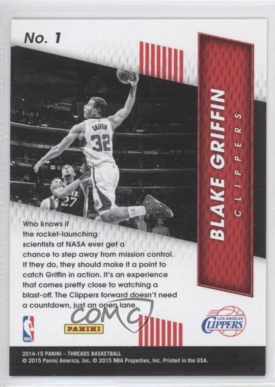 2014-15 Panini Threads High Flyers Century Proof Red /99 Blake Griffin #1 - Image 2 of 2