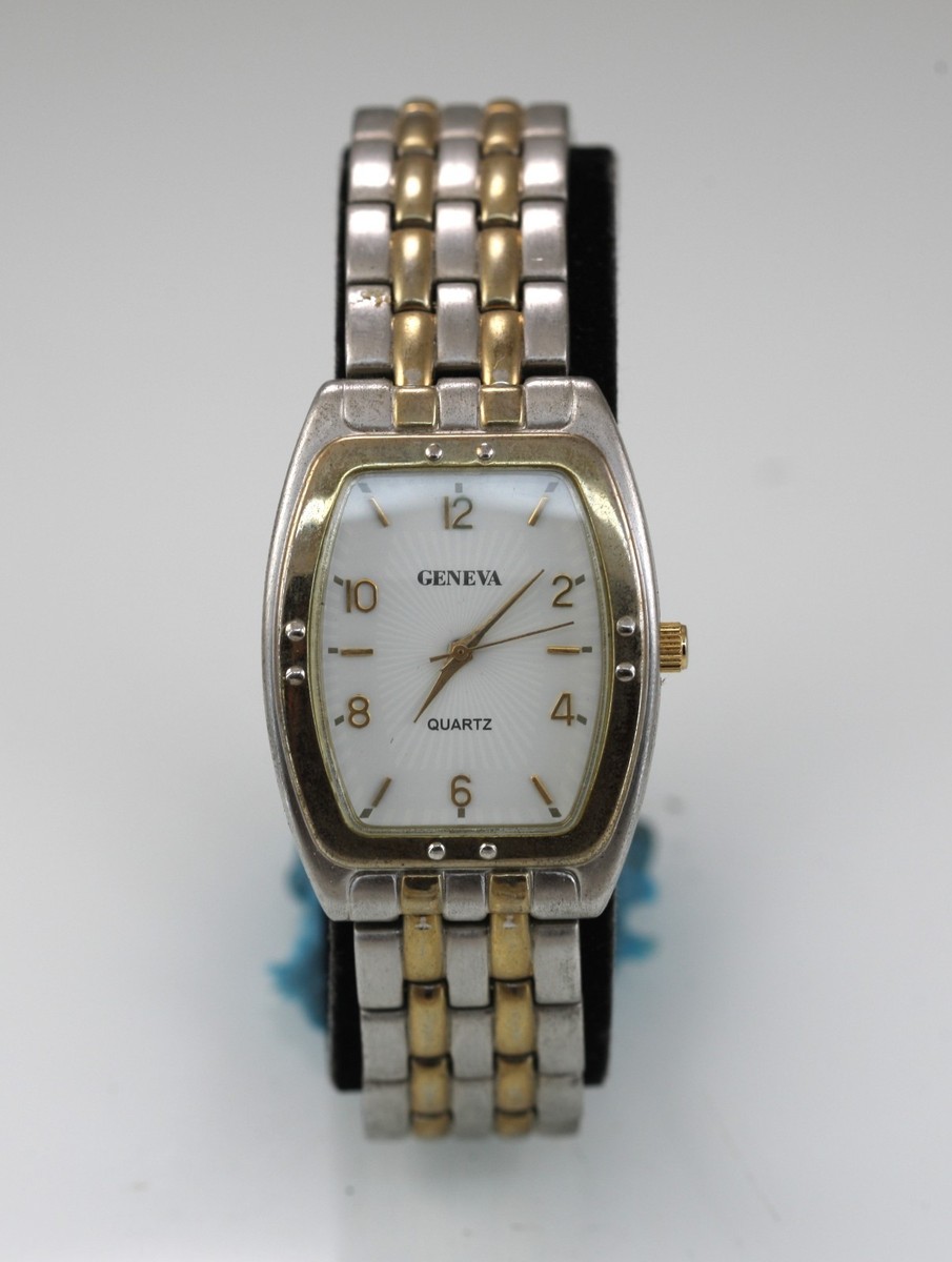 Geneva Men Watch Stainless Steel Silver Gold Water Resist Battery White  Quartz - Main Image