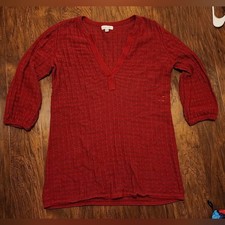 Calvin Klein Red Knit V-neck Sweater Dress