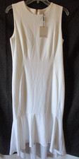NWT Calvin Klein Dress 10 Hi Low Trumpet WHITE Sleeveless Stretch Crepe mermaid