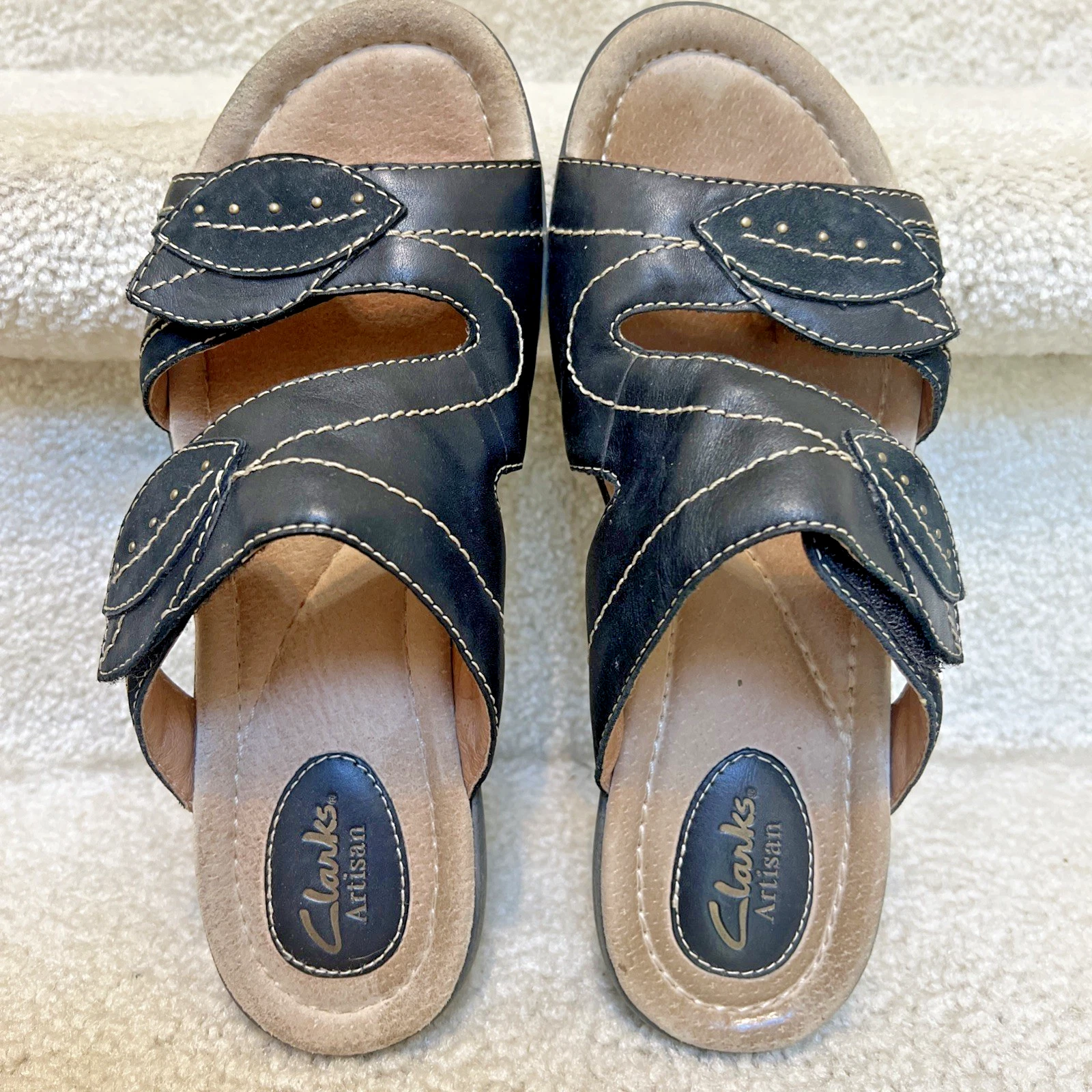 Sandali Clarks REID POINTE in pelle nera con foglia diapositive donna 8