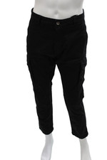Zara Mens Cargo Pants Black Cotton Elastane Army Size 32