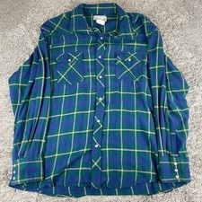 Wrangler Wrancher Pearl Snap Shirt Mens XXL Green Blue Plaid Western Flannel