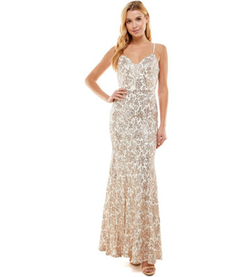 City Studios Juniors' Sequined Lace Gown - Ivory/sand Size 5/6
