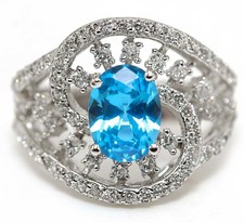 3CT Blue Topaz  Topaz 925 Solid Sterling Silver Ring Jewelry Sz 6