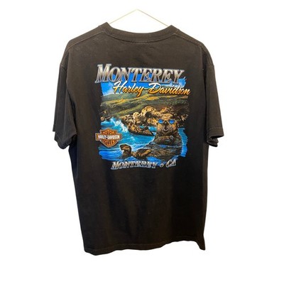 Harley Davidson Monterey CA T Shirt Men's Large Black Graphic Tee Otter