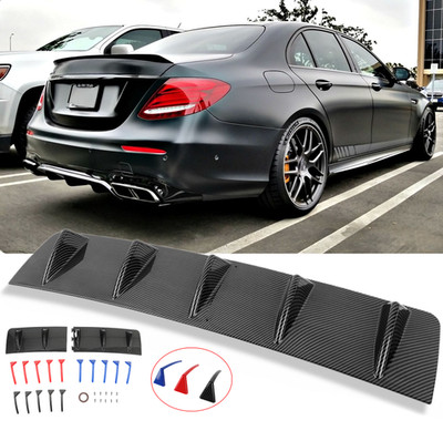 For Benz W204 W205 Rear Diffuser Bumper Lip Spoiler Splitter 5-Fins Carbon Fiber
