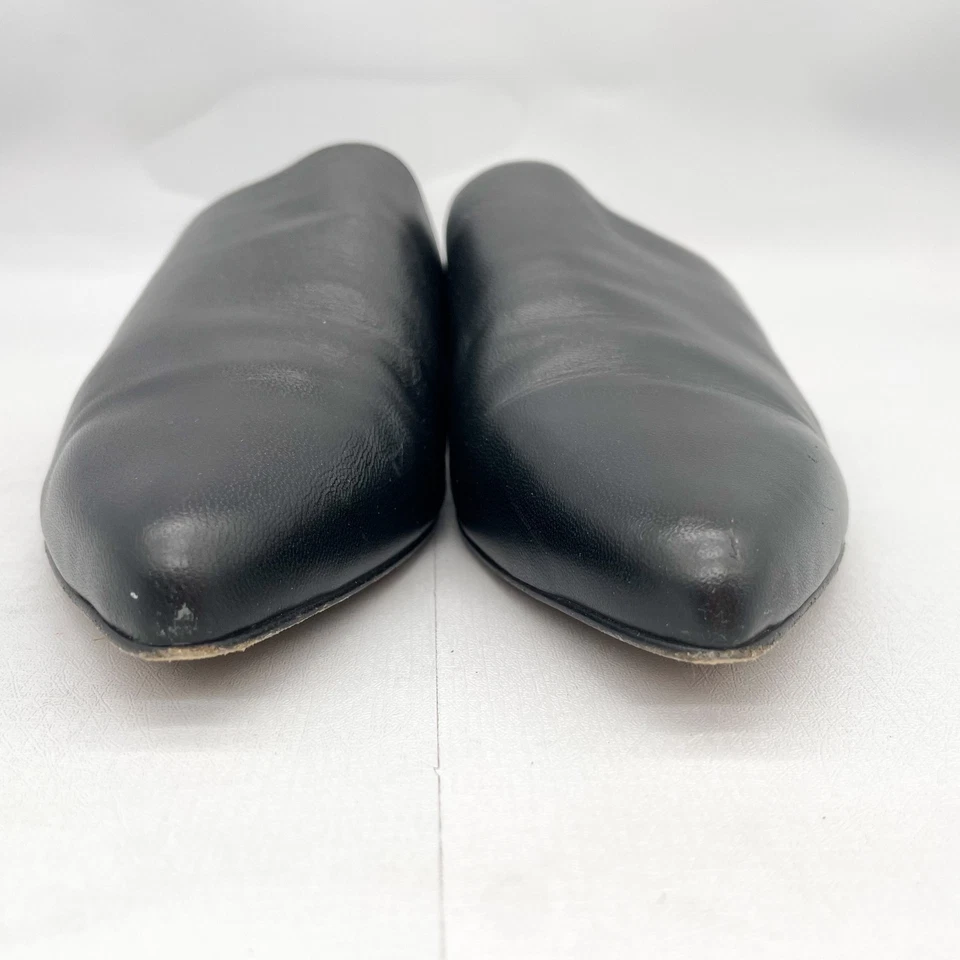 Stuart Weitzman Womens 6M Studio Mules Sandals Shoes Black Leather Slip On Flats - Image 3 of 4