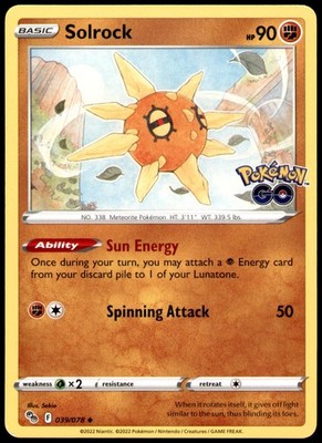Solrock 039/078 Uncommon Pokemon GO Pokemon Near Mint