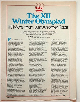 1976 Winter Olympics Innsbruck XII Olympiad Skiing Alpine Magazine Article
