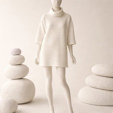 ZARA White Knit Cowl Neck Sweater Dress Cotton Pullover Short Size M