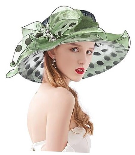 Z&X Organza Church Wedding Tea Party Derby Hats for Women 05a Green Fascinator