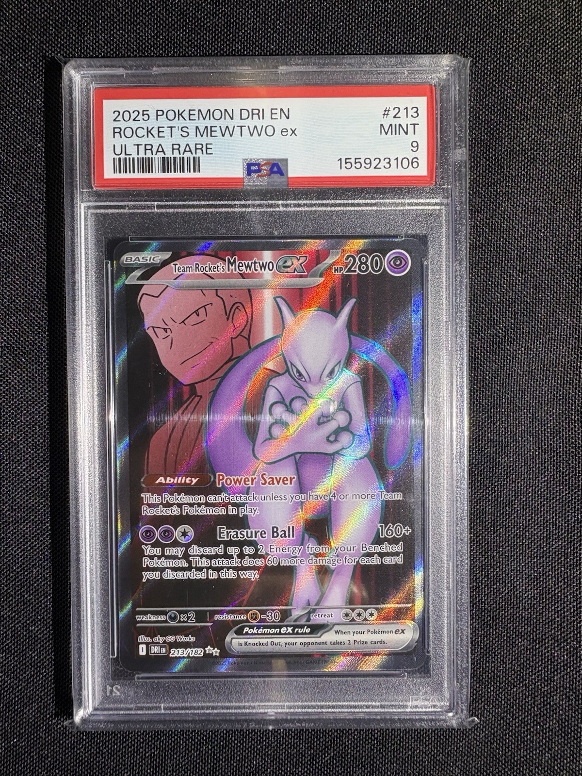 Pokémon TCG Team Rockets Mewtwo EX 213/182 PSA 9 Ultra Rare view 1