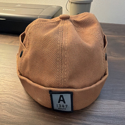 Men s Brown Docker Cap Hat, Adjustable Strapback Closure, One Size, Solid
