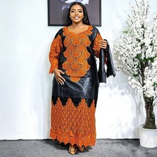 Plus Size African Dashiki Abaya Kaftan Rhinestone Evening Long Dress For Women