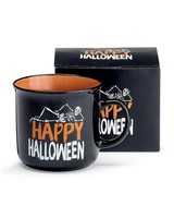 Schwarze &Quot;;Happy Halloween&Quot;; Tasse Mit Liegendem Skelett
