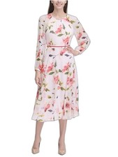 NWT Tommy Hilfiger Chiffon Midi Dress Size 8 Blush Pink Floral Corsage Print