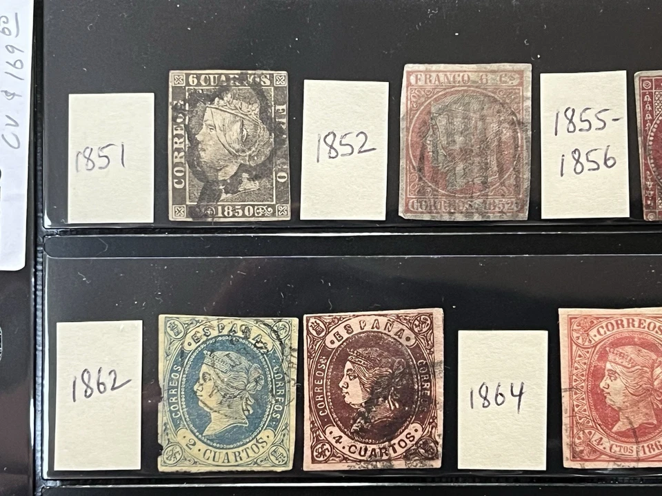 España 1851-1879 Maravillosa Colección de Usados en Stock Hoja CV $170 Fallos LE825 Foto 2 de 4