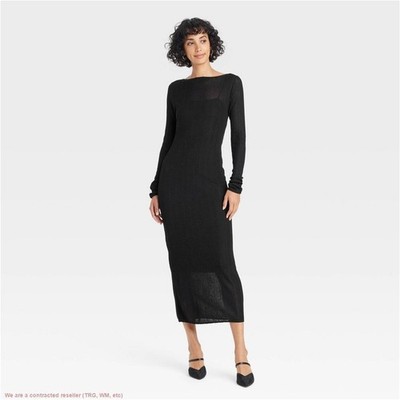 Women's Long Sleeve Sheer Maxi Sweater Dress - A New Day Black L *SEE DEAL!!!*