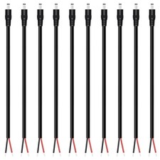 10Pack 18AWG DC Power Pigtail Cable 5.5mm x 2.1mm Barrel Male Plug Jack 1FT