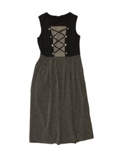 VINTAGE Womens Sleeveless Maxi Dress UK 14 Medium Black Striped Polyester BV16