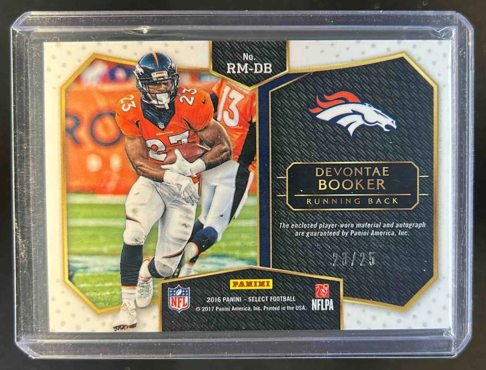 2016 Select Devontae Booker Rookie Patch Auto Tie Dye Prizm RC #23/25 Broncos - Image 2 of 2