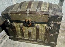 Antique Dome Top Steamer Trunk 1800s Ornate Hardware Original Interior