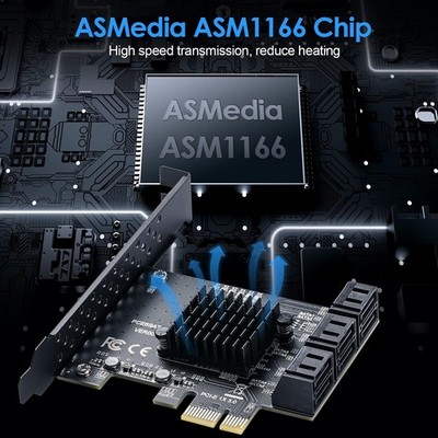 6 Port SATA 3 PCI E 1X Expansion Card Controller Adapter for HDD ASMedia ASM1166