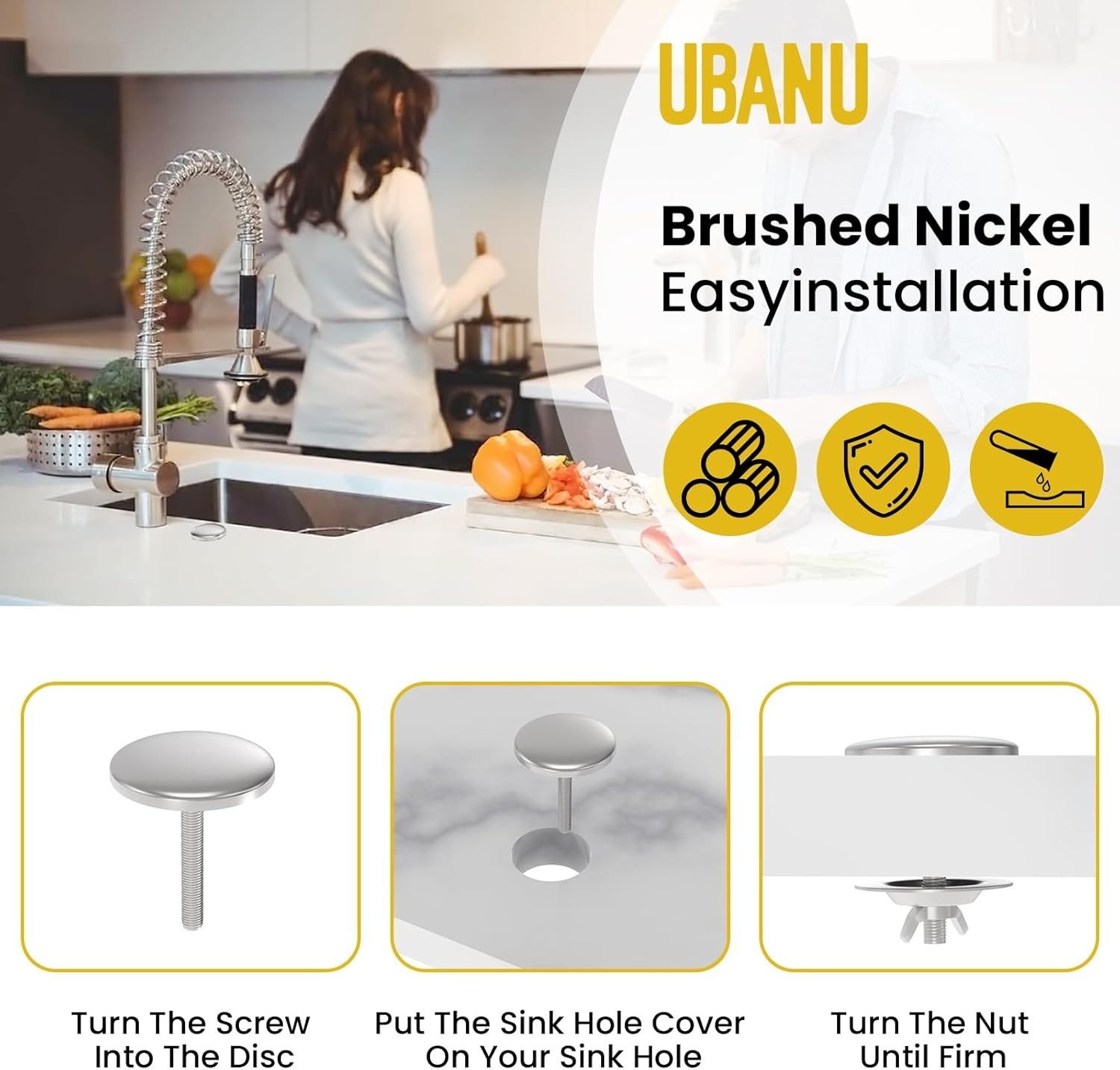 2Pcs Stainless Steel Zinc Kitchen Sink Hole Cover Tap Stopper Leaks