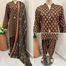 Pakistani Brown Printed Straight Shirt 3-PCS Lawn Suit ,XL