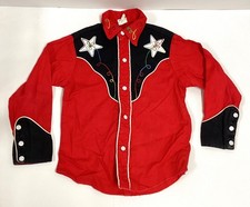 Vintage 1960's SEARS ROEBUCK Kids Red  Black Embroidered Western Shirt Size 5
