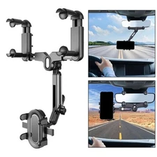 Mirror Car Phone Mount Retractable 360 Degree Rotation Multipurpose Shockproof