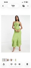 Forever New ASOS Olive Green Midi Cut Out Satin Dress UK 12 Worn Once Only