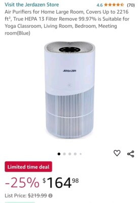 Jerdazen JZ450 Air Purifier Large Room, Covers Up to 2216 ft True HEPA 13 Filter