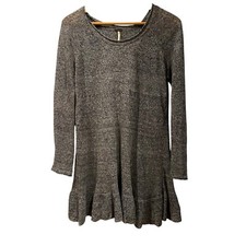 Free People Ruffle Your Hem Linen Knit Tunic Top Mini Dress Long Sleeve XS